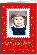 Both My Moms Custom Photo Postage Stamp Merry Christmas card