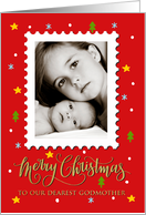 OUR Godmother Custom Photo Postage Stamp Faux Gold Merry Christmas card