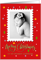 My Godmom Custom Photo Postage Stamp with Faux Gold Merry Christmas card