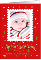 My Godparents Custom Photo Postage Stamp Faux Gold Merry Christmas card