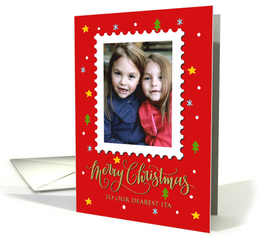OUR Ita Custom Photo Postage Stamp with Faux Gold Merry Christmas card