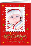 My Pop Pop Custom Photo Postage Stamp with Faux Gold Merry Christmas card