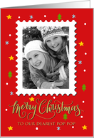 OUR Pop Pop Custom Photo Postage Stamp with Faux Gold Merry Christmas card