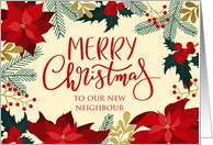 OUR New Neighbour Merry Christmas with Poinsettia Holly Berries card