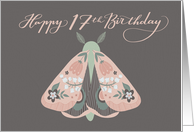 Happy 17th Birthday Beautiful Moth with Flowers on Wings Whimsical card