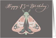 Happy 13th Birthday Beautiful Moth with Flowers on Wings Whimsical card