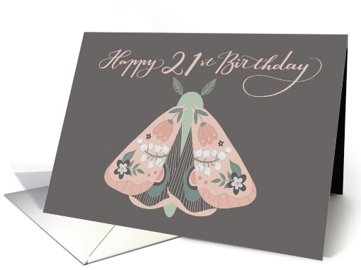 Happy 21st Birthday Beautiful Moth with Flowers on Wings... (1667224)