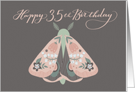 Happy 35th Birthday Beautiful Moth with Flowers on Wings Whimsical card