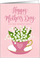 Happy Mothers Day to OUR Niece Pink Tea Cup of Flowers and Lettering card