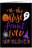 Best Aunt Ever Happy Halloween Typography in Orange and Purple card