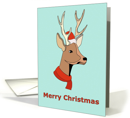 Funny Christmas Deer Wearing Santa Hat and Scarf card (1460426)