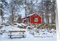 First Christmas Alone Snowy Red House Loss of Loved One card