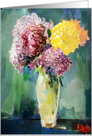 Chrysanthemum Flowers in a Milky White Vase for Birthday card