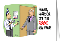Cartoon of a Man Celebrating the Fiscal New Year card