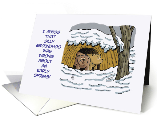 Groundhog's Day Card with Two Bears Coming Out of Their Cave card