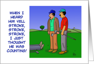 Golfing Birthday Card with Cartoon of Two Golfers Looking at Another card