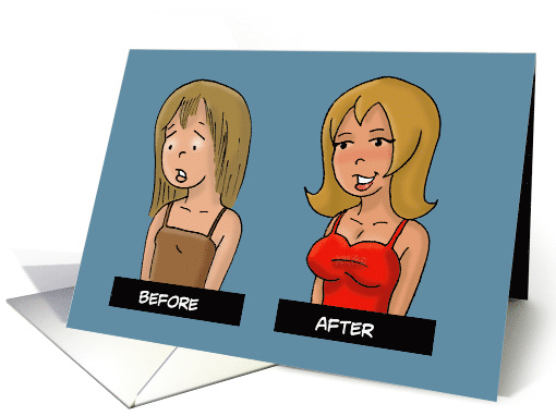 Congratulations on Your Boob Job with Before and After images card