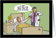 Humorous Get Well Card with a Doctor Examining a Patient card