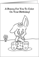Kid’s Coloring Birthday Card with a Cute Cartoon Bunny card