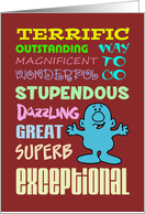 Congratulations Card With a Character and Ways to Say Terrific. card