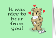 Blank Note Card with a Cartoon Bear Nice To Hear From You card