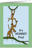 Funny Monkey Day Card with Three Monkeys Playing Around card