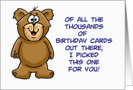 Birthday Card with a Cute Cartoon Bear Picked This One For You card
