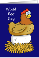 Humorous World Egg Day Card With Chicken On A Very Large Egg card