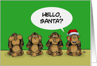 Funny Christmas Card With No Evil Monkeys and One On A Cell Phone card