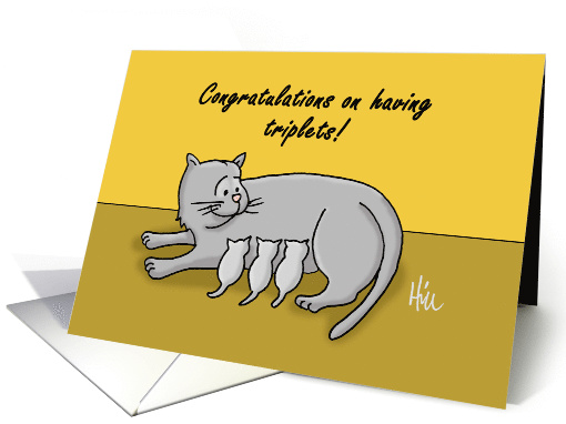 Congratulations On Having Triplets Card With Nursing Cat Cartoon card