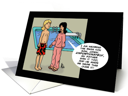 Father's Day Card With Teen Daughter Talking To Boyfriend By Pool card