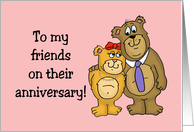 Friends’ Anniversary Card With a Cartoon Bear Couple On Front card