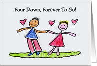 Cute Fourth Wedding Anniversary Card - Four Down, Forever To Go card