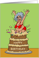 Getting Older Birthday Card With An Old Woman Jumping Out Of Cake card