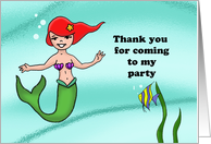 Thank You For Coming To My Party Card With A Cute Young Mermaid card
