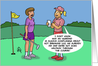 Humorous Blank Note Card With Female Golfers Breaking 100 card
