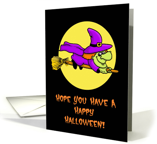 Halloween Card Cartoon Witch Flying On Broom Witch i... (1538760)