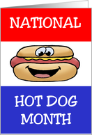 National Hot Dog Month Card With Smiling Cartoon Hot Dog card