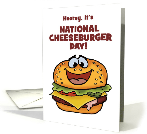 National Cheese Burger Day Card With Happy Cartoon Cheeseburger card