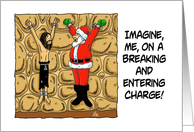 Humorous Blank Note Card With Santa Chained To a Wall card