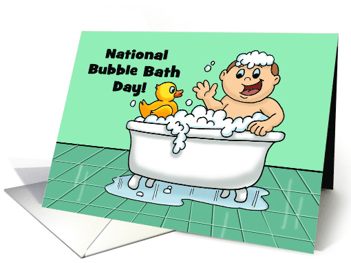 National Bubble Bath Day Card With Boy In Tub With Rubber Ducky card