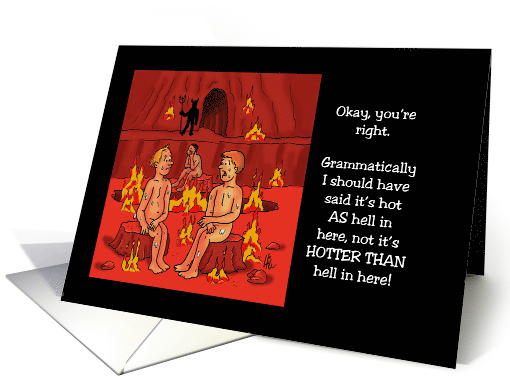 National Grammar Day Card With Cartoon Of Two Men In Hell card