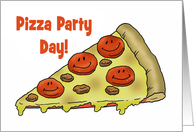 Cute National Pizza Party Day With Cartoon Pizza And Smiling Pepperoni card