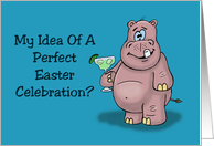 Humorous Easter Card With Cartoon Hippo Perfect Easter Celebration card