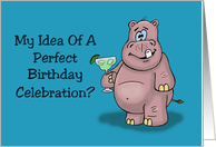 Adult Birthday Card With Cartoon Hippo Perfect Birthday Celebration card