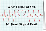 Heartbeat Display With Heart Thinking of You Blank Inside card