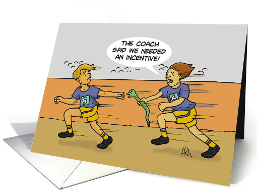 Humorous Thank You Card For A Coach With Cartoon Of Relay Race card