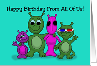 Birthday Card From All Of Us With Four Cute Aien Creatures card