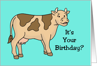 Humorous Birthday Card With Cartoon Cow Having An Udder One? card
