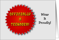 Cute Thirteenth Birthday Card With Badge Officially A Teenager card